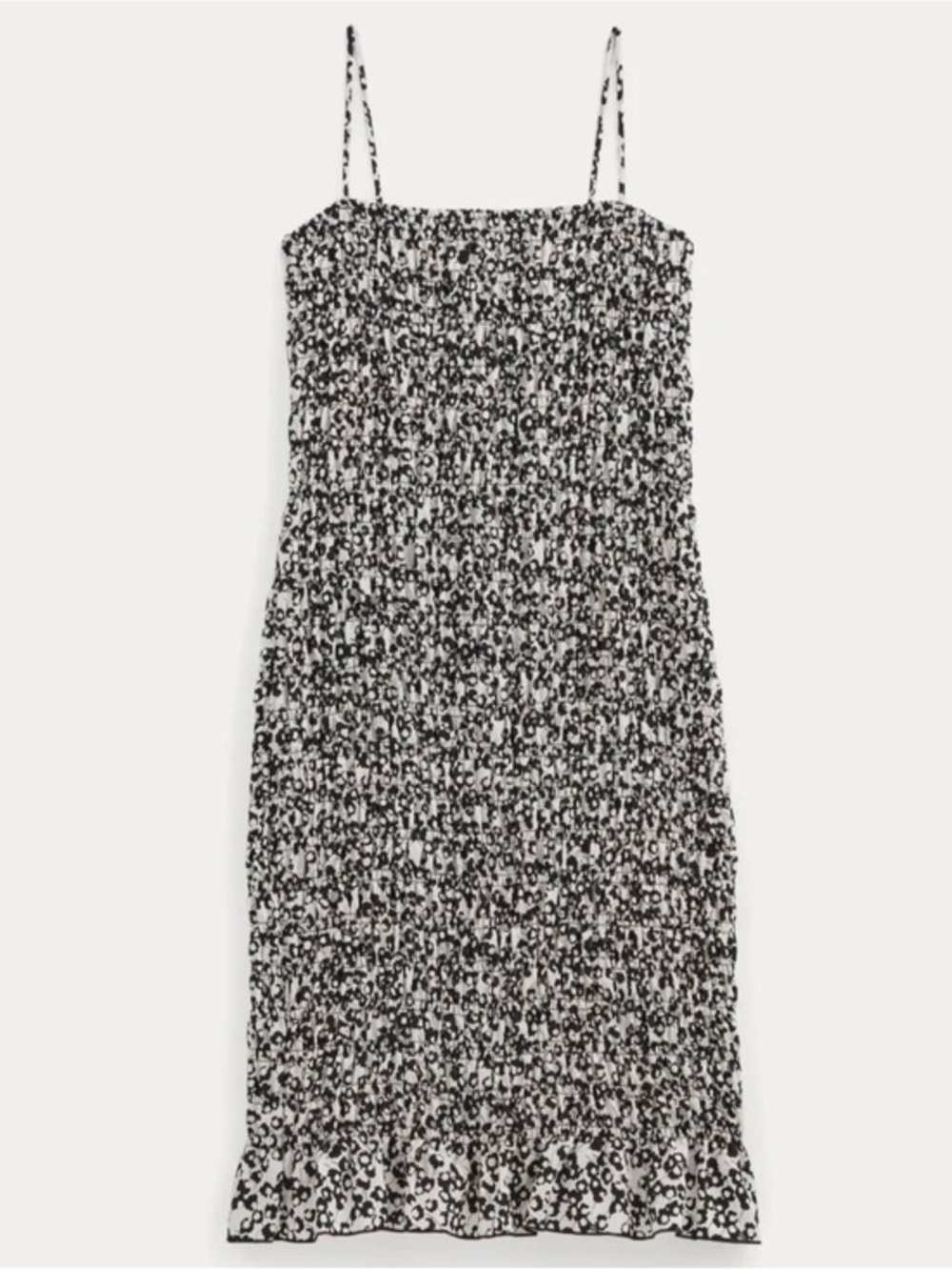 Everlane whimsy Black & White Smocked Cami Midi Dress with Ruffle Hem